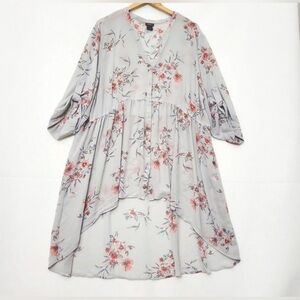 TORRID Chiffon Hi-Low Floral Tunic Top See Through Sheer Design Size 3